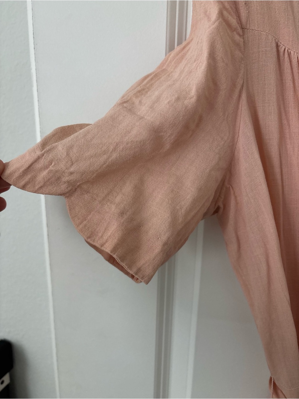Vintage 80s pale pink Martha Manning linen midi dress scallop floral embroidery - Picture 6 of 9